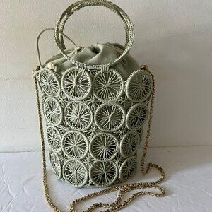 HOUSE OF HARLOW 1960 HAND WOVEN RATTAN BUCKET BAG